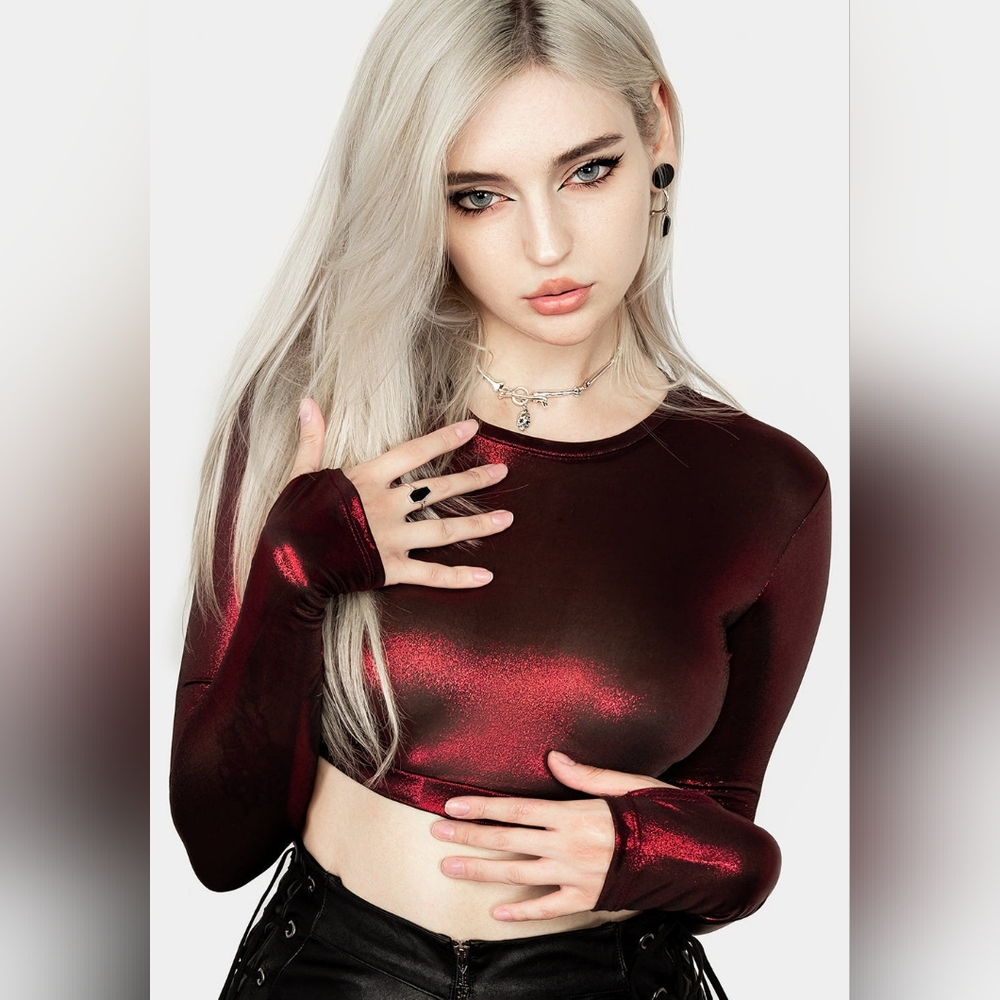 NEW Disturbia "Rockclub" Metallic Crop Top, Size UK 10 US 6
